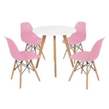Imagem de Mesa Inês 80cm Branca + 4 Cadeiras Eames Eiffel - Rosa - Made Moveis C