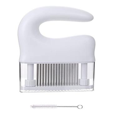 Imagem de FUYTERY Tenderizador de Carne 48 Ferramenta de Cozinha com Lâmina de Agulha de Aço Inoxidável com Escova de Limpeza (Branco)