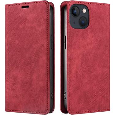Imagem de NEYENS Capa carteira para iPhone 14/14 Plus/14 Pro/14 Pro Max, capa protetora de couro premium com suporte de cartão e recurso de suporte fecho magnético capa de telefone flip (cor: vermelho, tamanho: 14)