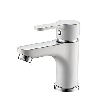 Imagem de Torneira de lavatório estilo casa de banho torneiras de água fria e quente misturador de banheiro branco torneiras de lavatório de alça única, 2, tamanho único