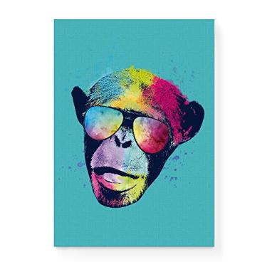 Imagem de Arte Maníacos Quadro Decorativo em Tela Canvas Macaco Color Fundo Verde - 23x16,25cm
