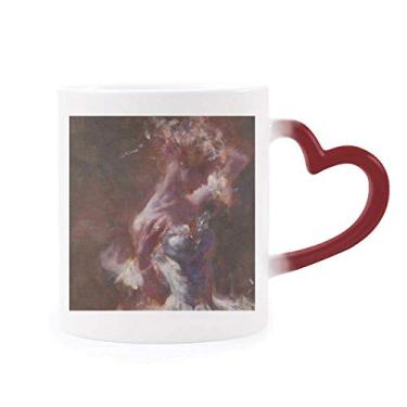 Imagem de Wet Rouge Beauty XJJ Caneca sensível ao calor Pintura a óleo Caneca vermelha que muda de cor