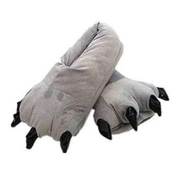 Imagem de Pantufas fofas de animais de pelúcia para adultos, felpudas, quentes, para casa, Cinza, Medium