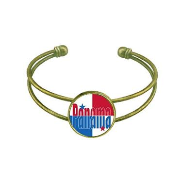 Imagem de Bracelete moderno com nome da bandeira do país do Panamá Art Deco, bracelete retrô com punho aberto