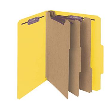 Imagem de Smead Pasta de arquivo com classificação de placa de pressão com fixadores SafeSHIELD, 3 divisores, expansão de 7,6 cm, tamanho de carta, amarelo, 10 por caixa (14098)