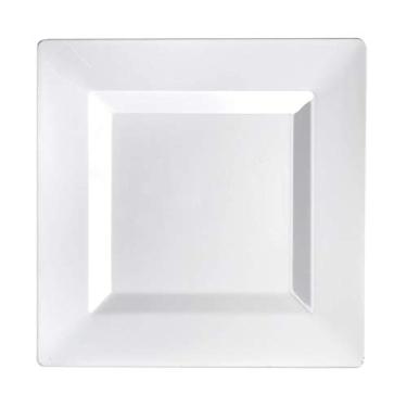 Imagem de Party Essentials Party Supplies Pratos de plástico quadrados clássicos descartáveis para casamento/todas as ocasiões, 16,5 cm, 70 unidades, branco