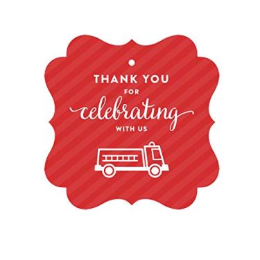 Imagem de Etiquetas de presente Andaz Press Birthday Fancy Frame, Auto Firetruck