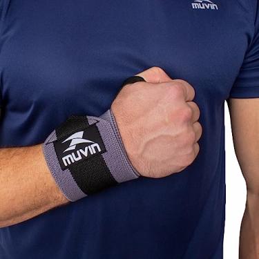 Imagem de Munhequeira Elástica Longa para Levantamento de Peso Muvin - Musculação - Exercício Funcional - Ideal para Pulsos Maiores - Fecho de Contato Ajustável - Alça para Dedão Integrada - Com Elástico Látex (Preto/Cinza)