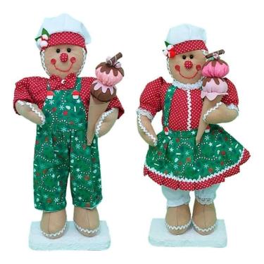 Imagem de Kit 2 Bonecos De Natal Casal Biscoito Natalino 50cm