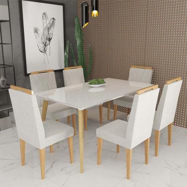 Imagem de Conjunto de Mesa 160x90 Veneza Com Vidro e 6 Cadeiras Onix Off White/Bege Escuro