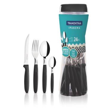 Imagem de Faqueiro Tramontina Ipanema com Lâminas em Aço Inox e Cabos de Polipropileno Preto com Pote Plástico Tramontina