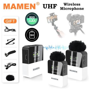 Imagem de MAMEN-Mini UHF Sistema de Microfone Lavalier Sem Fio  Smartphone  Câmera DSLR  Gravação Entrevista