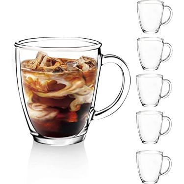 Imagem de D.M DESIGN·MASTER [Pacote com 6, 350ML] - Canecas de café de vidro premium com alça, copos de chá transparentes para bebidas quentes/frias, design perfeito para americano, cappuccinos, chá e bebidas.