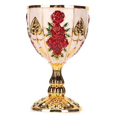 Imagem de Cálice De Ouro MOUMOUTEN, Copo De Cafetão, Taça De Vinho, Cálice De Metal Com Padrão De Flor Em Relevo E Cores Requintadas, Cálice De Liga De Zinco Para Bar(açafrão branco dourado)