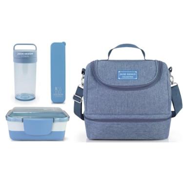 Imagem de Bolsa Térmica Marmita Copo Porta Talher Kit 4 Peças Jacki Design Joy/Azul