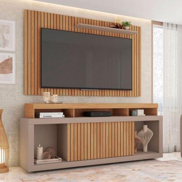 Imagem de Rack com Painel para TV Até 65 Polegadas New Oscar 2 Portas Ripado Marrom/Cinza - Caemmun