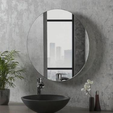 Imagem de Espelho Grande Redondo 70cm Sem Moldura Com Suporte Ou Dupla Face - Bi