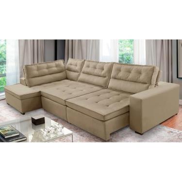 Imagem de Sofá de Canto Retrátil e Reclinável com Molas 3,40x2,00 Esq Virginia Suede Bege Adonai Estofados