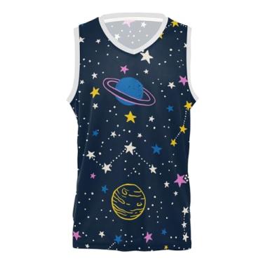 Imagem de KLL Colorful Space Camiseta regata masculina atlética de basquete sem mangas para homens mulheres jovens, Espaço colorido, GG