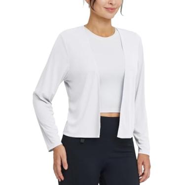 Imagem de BALEAF Camisas femininas FPS 50+ de sol FPS elegante cardigã com proteção UV manga longa leve secagem rápida, Branco, GG