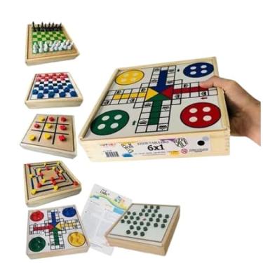 Imagem de Conjunto de Jogos Tabuleiro 6x1 Xadrez Damas Ludo Trilha Velha Resta1