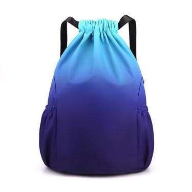 Imagem de Bolsa com cordão, mochila leve com suporte para garrafa de água e bolsos, mochila esportiva de ginástica, Azul, Small, Esportes