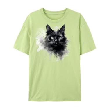 Imagem de Qingyee Camisetas Gothic Black Crow, Black Raven Camiseta com estampa Blackbird para homens e mulheres., Gato - verde claro, PP