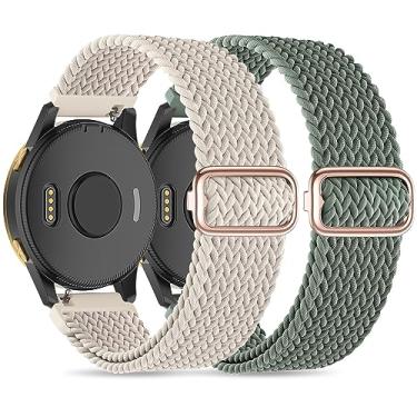 Imagem de Sunnyson Pacote com 2 pulseiras elásticas trançadas compatíveis com Garmin Venu 2/Garmin Venu 3/Garmin Vivoactive 4,22 mm pulseiras de relógio ajustáveis de nylon para mulheres e homens