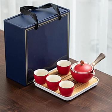 Imagem de Conjunto de chá de viagem portátil japonês com saco de viagem, bule de cerâmica feito à mão, com infusor de chá, bolsa portátil, lindo conjunto de chá, bons presentes de negócios para presente, A