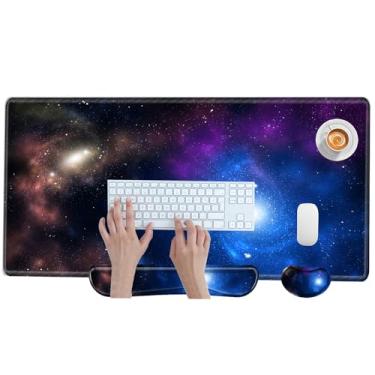 Imagem de Tapete de mesa Galaxy grande mouse pad e teclado conjunto de descanso de pulso 3 em 1 tapete protetor de mesa XXL teclado com suporte de pulso para capa de mesa casa trabalho escritório computador