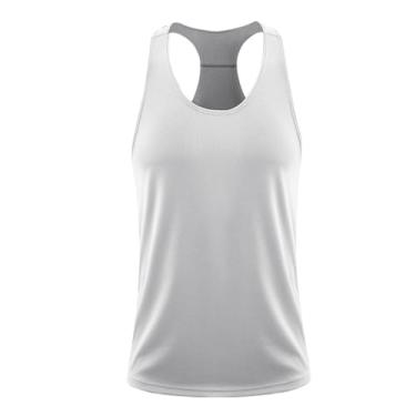 Imagem de Camiseta regata masculina de compressão de cor sólida para treino de emagrecimento com costas nadador, Branco, M
