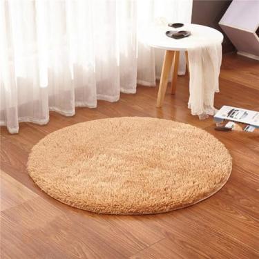 Imagem de Fofo redondo para sala de estar tapete de pele sintética crianças quarto pelúcia desgrenhado cadeira de computador estofamento área tapetes, cáqui, diâmetro 1.2m