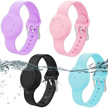 Imagem de Pulseira impermeável para crianças, pulseira de silicone compatível com Apple Air Tag, capa com suporte oculto para rastreador GPS, antiperda, ajustável, para crianças pequenas (pacote com 4)
