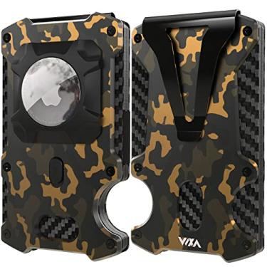Imagem de WXM Carteira masculina com suporte AirTag, bolso frontal fino, fibra de carbono real, bloqueio de RFID, presente masculino minimalista, AirTag, carteira camuflada, Minimalista