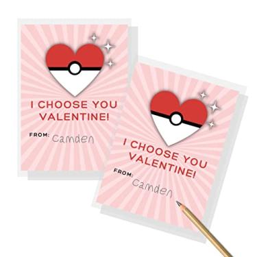 Imagem de Poke mon Pacote dos Namorados | 30 cartões de dia dos namorados | Poke Ball Dia dos Namorados | I Chose You Valentine Ótimo para combinar com cartas Poke Mon, adesivos ou mini bonecos