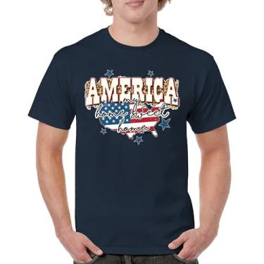Imagem de Camiseta masculina America My Home Sweet Home 4th of July Stars and Stripes Pride American Dream Patriotic USA Flag, Azul marinho, G