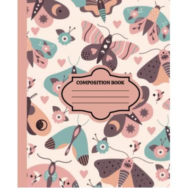 Imagem de Caderno de composição pautado na faculdade: ilustração de mariposa borboleta rosa/diário estético fofo para meninas, adolescentes, mulheres/forro universitário: caderno de composição de mariposa