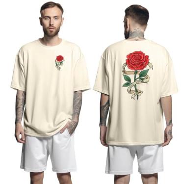 Imagem de Camisa Camiseta Oversized Streetwar Genuine Grit Masculina Larga 100% Algodão 30.1 Roses Never Separate - Bege - P