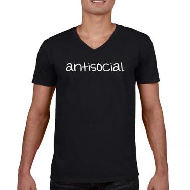 Imagem de Camiseta anti-social gola V engraçada humor introvertido pessoas sugam ficar em casa anti social clube sarcástica geek camiseta, Preto, 3G