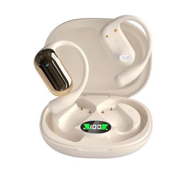 Imagem de Waillynice Fone de ouvido Q16S OWS OWS com clipe de orelha LED, sem fio, Bluetooth, esportivo, estéreo, à prova d'água, redução de ruído com microfone (Q16s cáqui)