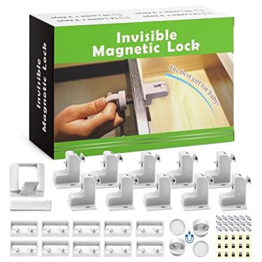 Imagem de Fechadura de armário para bebês, trava magnética de segurança para crianças, trava à prova de bebês para armário e gaveta, trava magnética invisível, fácil instalação (10 fechaduras + 2 chaves)