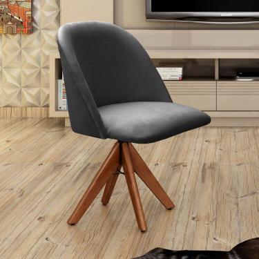 Imagem de Poltrona Decorativa Gaia Giratória Madeira para Sala, Quarto, Recepção Cinza grafite