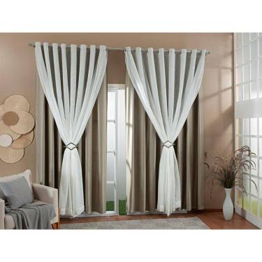 Imagem de Cortina Gaze Linho Forro Blackout 4,00X2,50 Avelã/Marfim