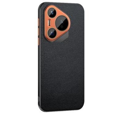 Imagem de LTLMYDAM Capa fina para HuaWei Pura 70 Ultra/70 Pro/70 Pro+/70, luxuosa capa de telefone de couro genuíno proteção de lente de metal antiqueda à prova de choque, preta, 70 Pro+
