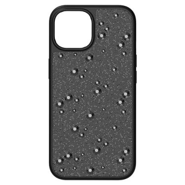 Imagem de Swarovski Capa alta para smartphone para Apple iPhone 15, tecido de cristal Swarovski preto com cristais pretos flatback, parte da coleção Swarovski High