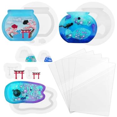 Imagem de Conjunto de 12 joias japonesas encantadas Koinobori Mt Fuji Goldfish Bowl de moldes e filmes de silicone para coqueteleira de resina