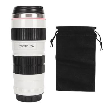 Imagem de Caneca de café, caneca de café, lente de câmera, caneca de café, caneca de lente de aço inoxidável, caneca térmica para lente de câmera com tampa, caneca de câmera de fotógrafo para casa (branca)