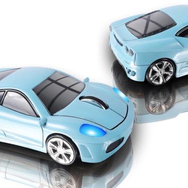 Imagem de Mouse sem fio 2.4GHz descolado 3D em forma de carro ergonômico óptico sem fio mouse com receptor USB para PC Laptop computador 1600DPI 3 botões Azul claro