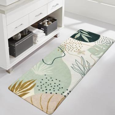 Imagem de Uphome Tapete de Banheiro Verde Botânico, Antiderrapante, Moderno, Boho, Macio, Lavável à Máquina, Design Estético para Banheiro, Banheira, Chuveiro, 50 x 150 cm