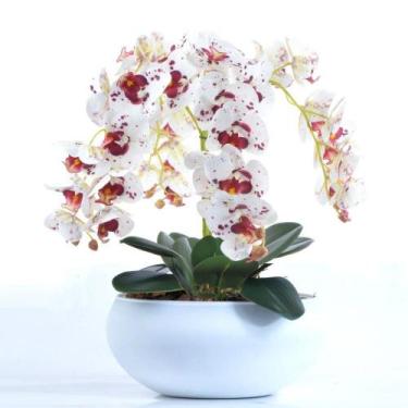 Imagem de Arranjo 4 Orquídeas Artificiais Tigre em Vaso Branco Fosco Sasha - Vil